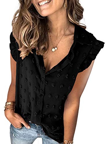 Veleaee Astylish Women Pompom Button Down Shirt Casual Blouse Top