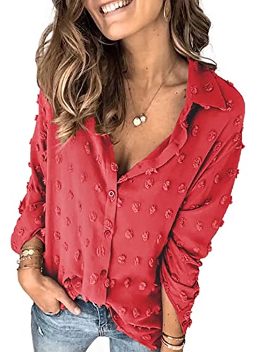 Veleaee Astylish Women Pompom Button Down Shirt Casual Blouse Top