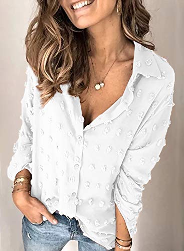 Veleaee Astylish Women Pompom Button Down Shirt Casual Blouse Top