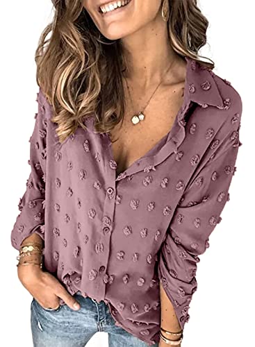 Veleaee Astylish Women Pompom Button Down Shirt Casual Blouse Top