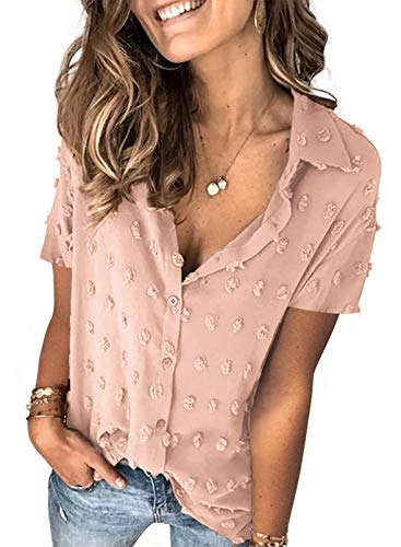 Veleaee Astylish Women Pompom Button Down Shirt Casual Blouse Top