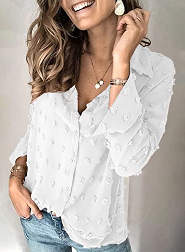 Veleaee Astylish Women Pompom Button Down Shirt Casual Blouse Top