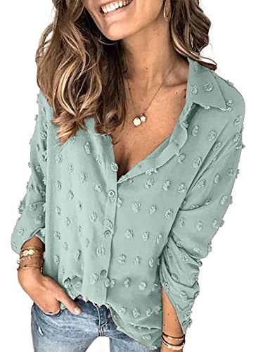 Veleaee Astylish Women Pompom Button Down Shirt Casual Blouse Top