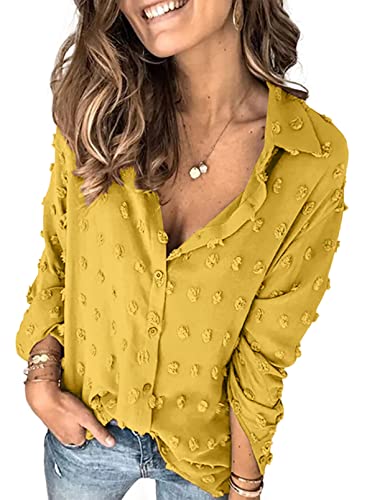 Veleaee Astylish Women Pompom Button Down Shirt Casual Blouse Top