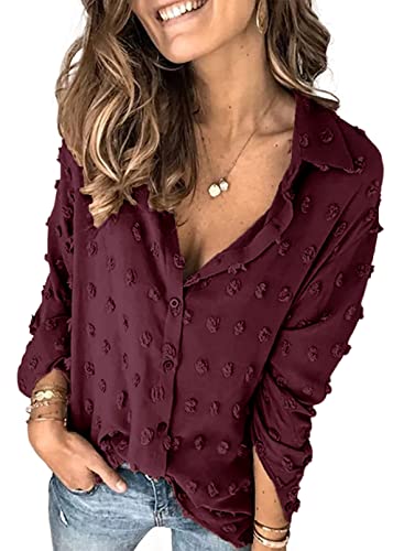 Veleaee Astylish Women Pompom Button Down Shirt Casual Blouse Top