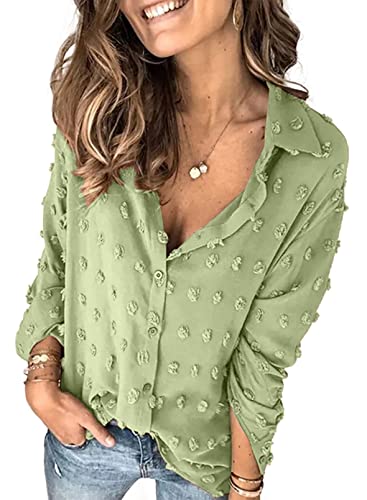 Veleaee Astylish Women Pompom Button Down Shirt Casual Blouse Top
