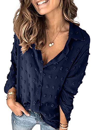 Veleaee Astylish Women Pompom Button Down Shirt Casual Blouse Top