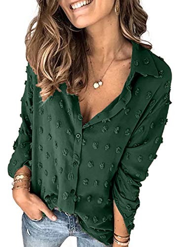 Veleaee Astylish Women Pompom Button Down Shirt Casual Blouse Top