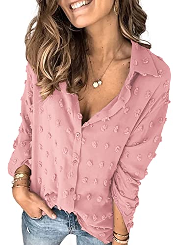 Veleaee Astylish Women Pompom Button Down Shirt Casual Blouse Top
