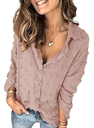 Veleaee Astylish Women Pompom Button Down Shirt Casual Blouse Top