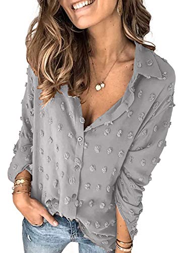 Veleaee Astylish Women Pompom Button Down Shirt Casual Blouse Top