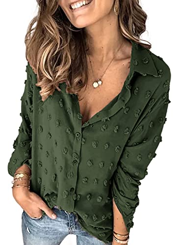 Veleaee Astylish Women Pompom Button Down Shirt Casual Blouse Top