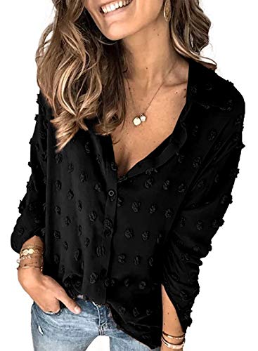 Veleaee Astylish Women Pompom Button Down Shirt Casual Blouse Top