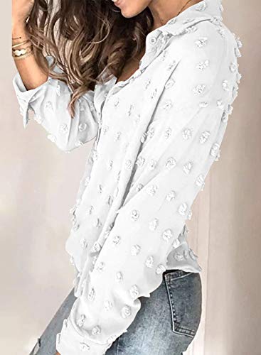 Veleaee Astylish Women Pompom Button Down Shirt Casual Blouse Top