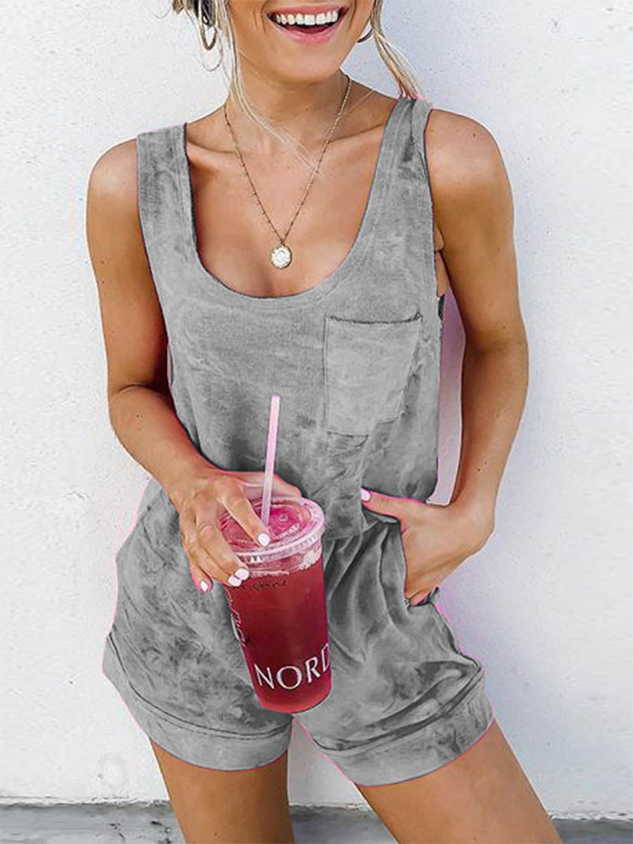 Veleaee Casual Patchwork Tie-dye U Neck Straight Jumpsuits(5 colors)