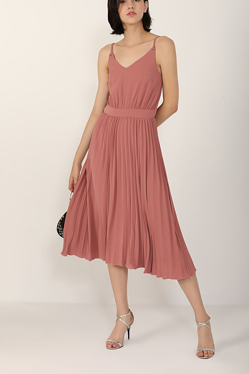 Veleaee Sexy V-Neck Pleated Dress