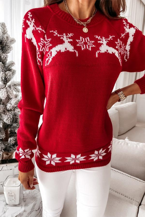 Veleaee Christmas Snowflake Long-sleeved Knitted Sweater