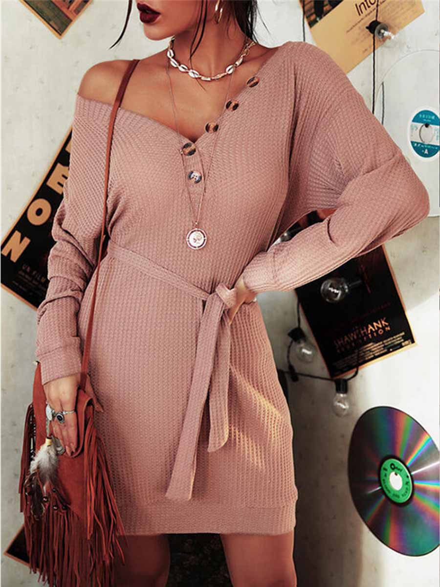 Veleaee Sexy Button Knot Dress