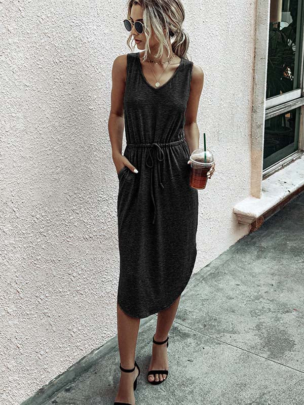 Veleaee Casual V-Neck Vest Dress