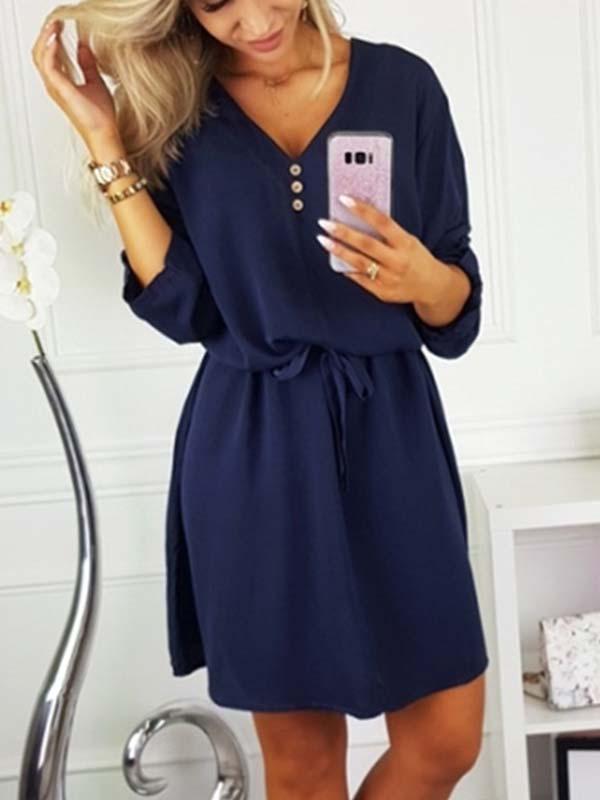 Veleaee V Neck Dress With Belt