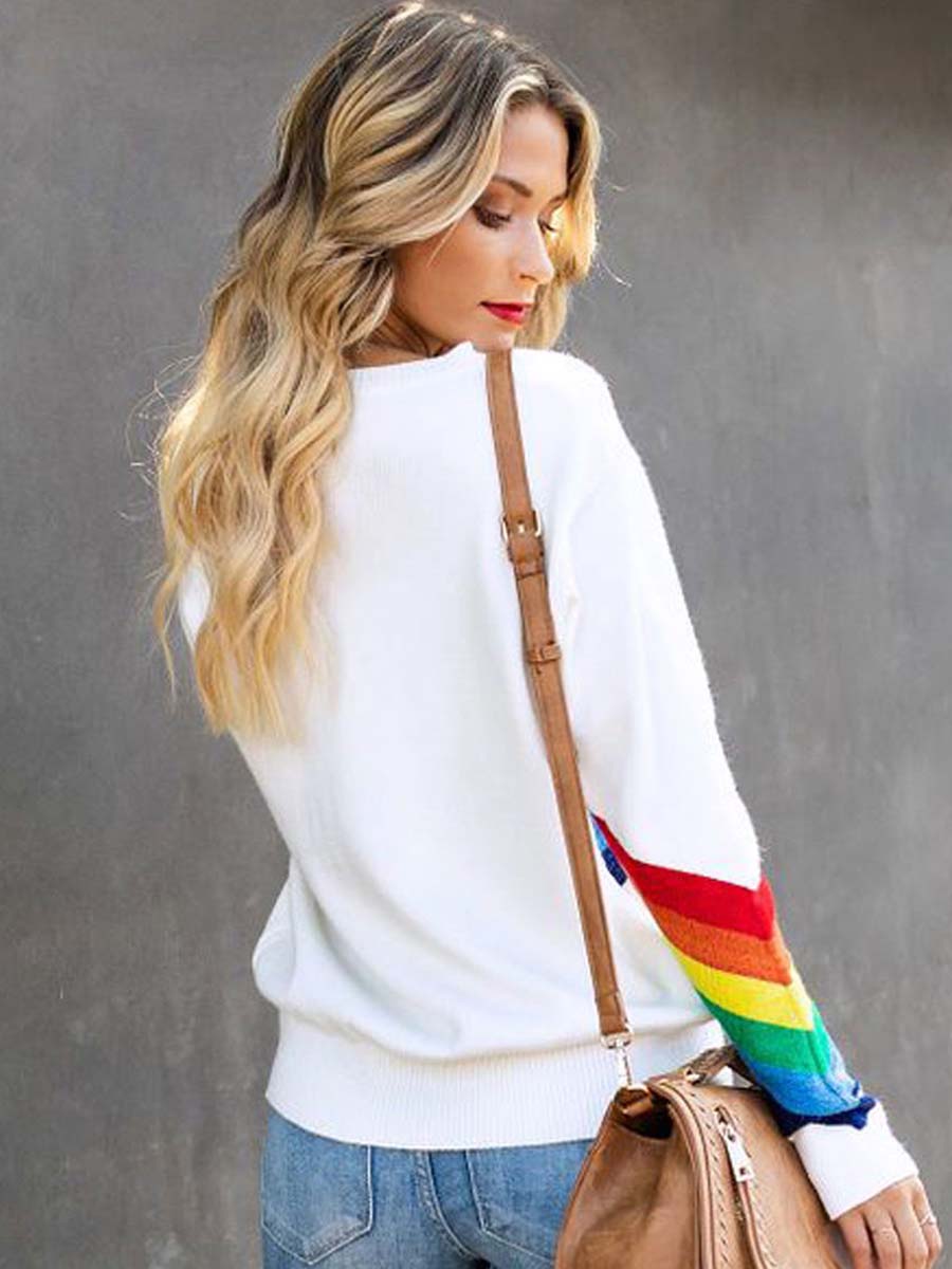 Veleaee Rainbow Design White Top