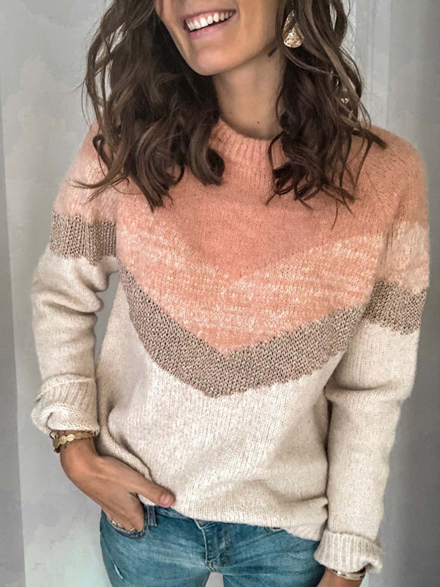 Veleaee Casual Multicolor Stitching Sweater