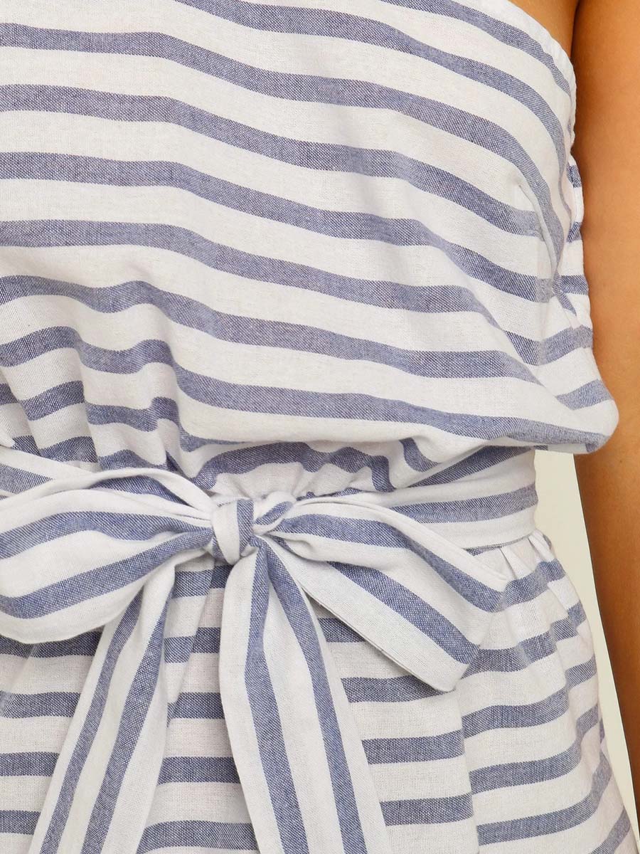 Veleaee Sexy Off-Shoulder Striped Dress