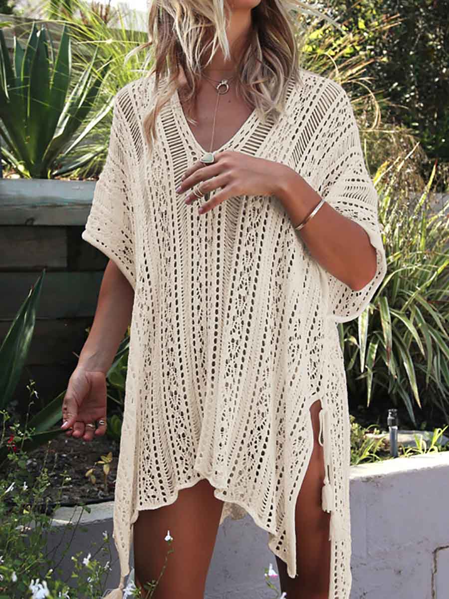 Veleaee Hollow Beach Vacation Knitted Sunscreen Blouse