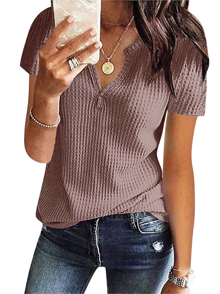 Veleaee V-Neck Solid Color T-Shirt (16 colors)