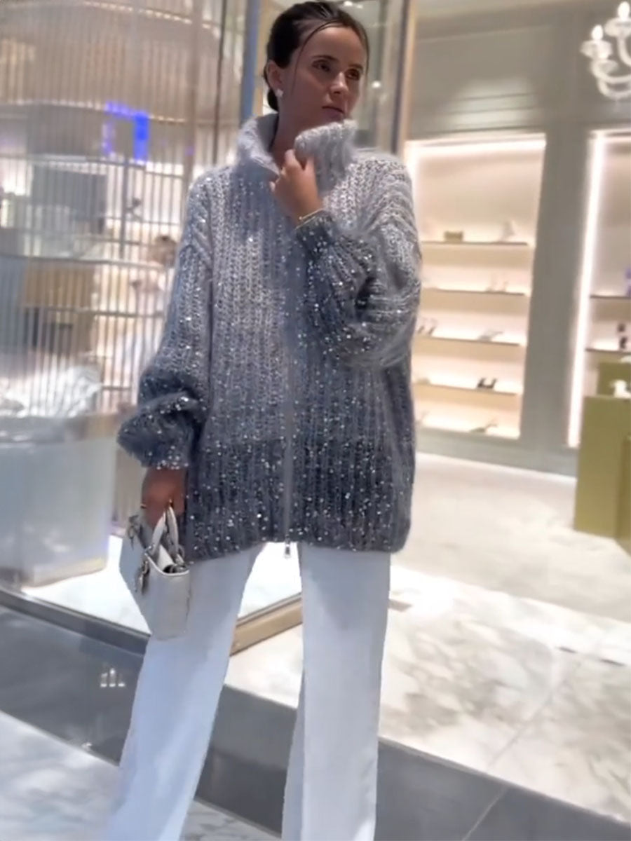 Gleam Luxe Relaxed Zip Cardigan