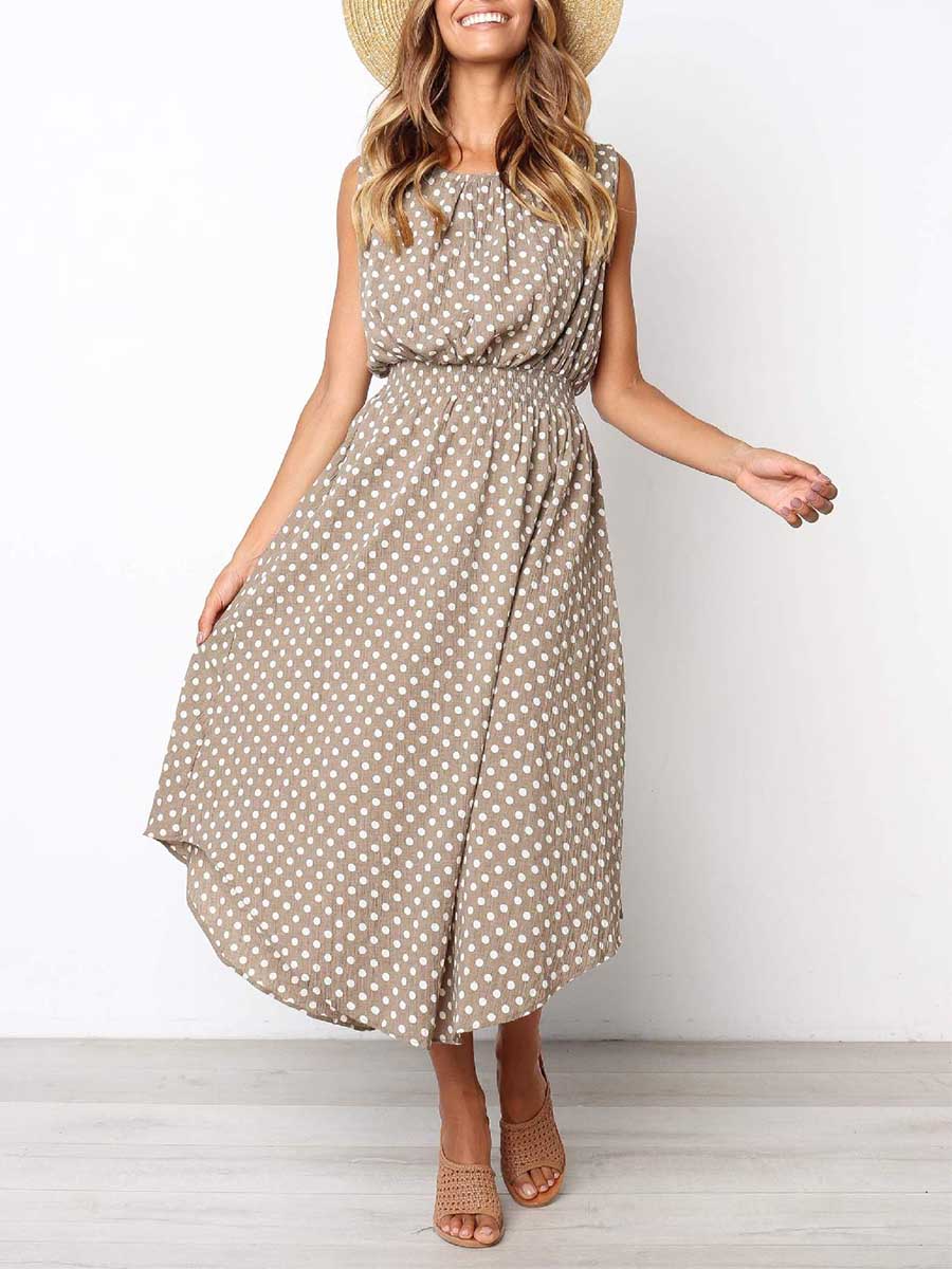 Veleaee Sleeveless Dot Dress