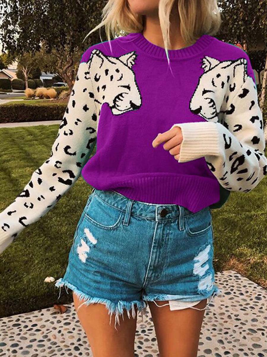 Veleaee Snow Leopard Knit Sweater