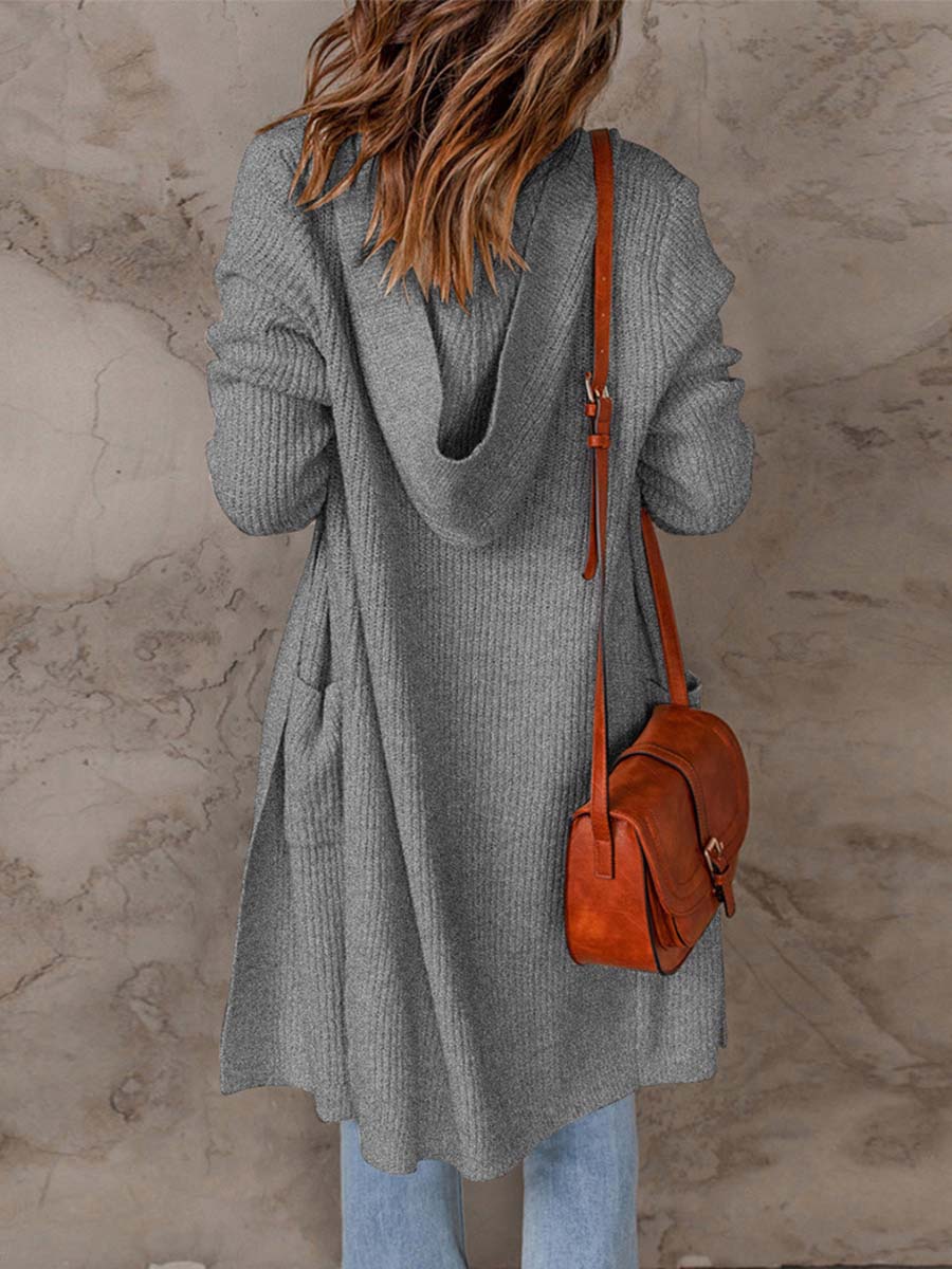 Veleaee Solid Color Hooded Sweater Jacket