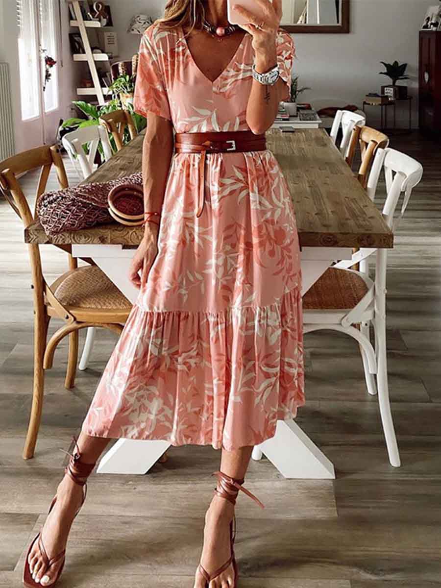 Veleaee Print Leaf Dress