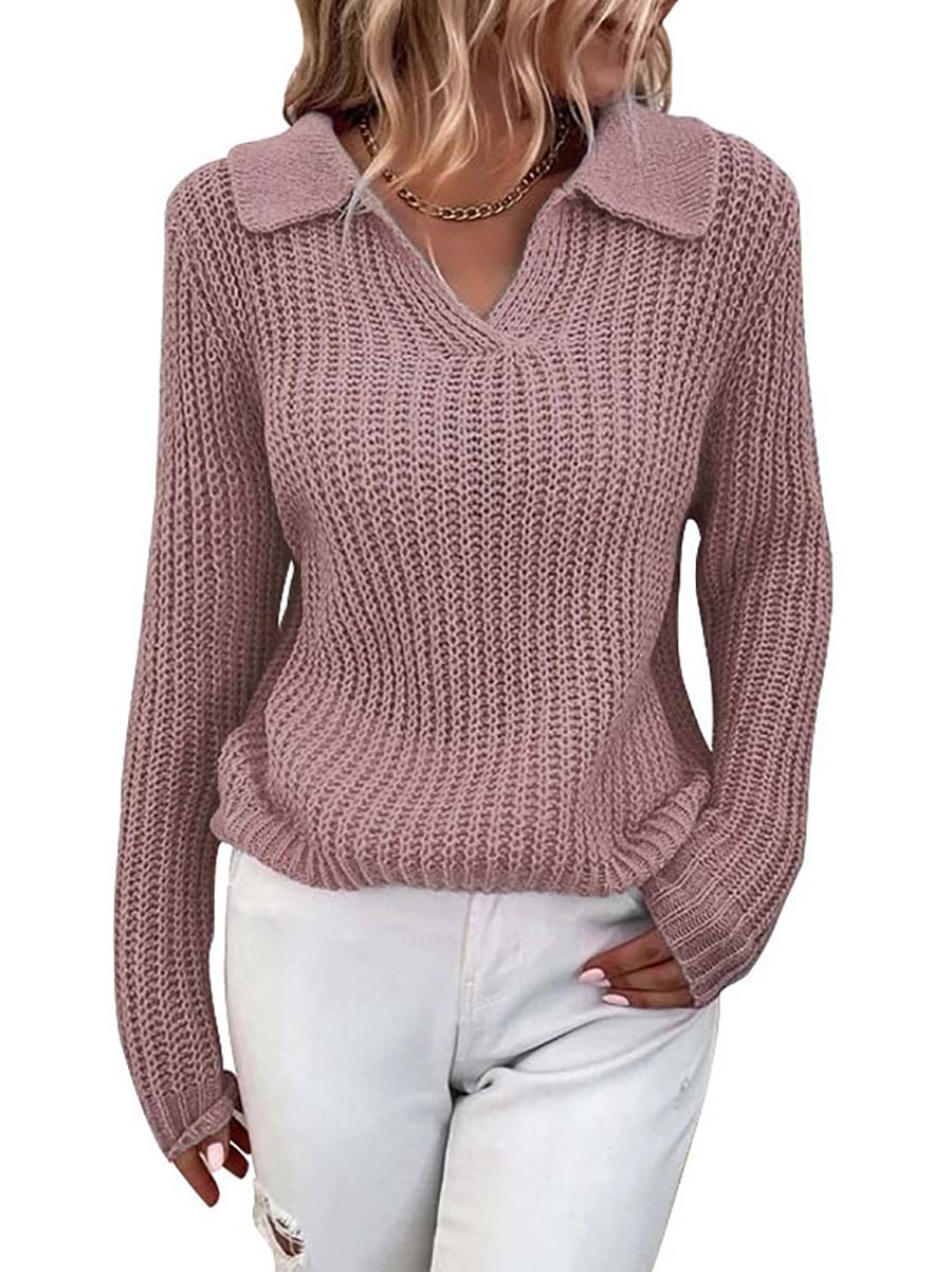 Veleaee Solid Color Lapel Slim Fit Knit Sweater(9 colors)