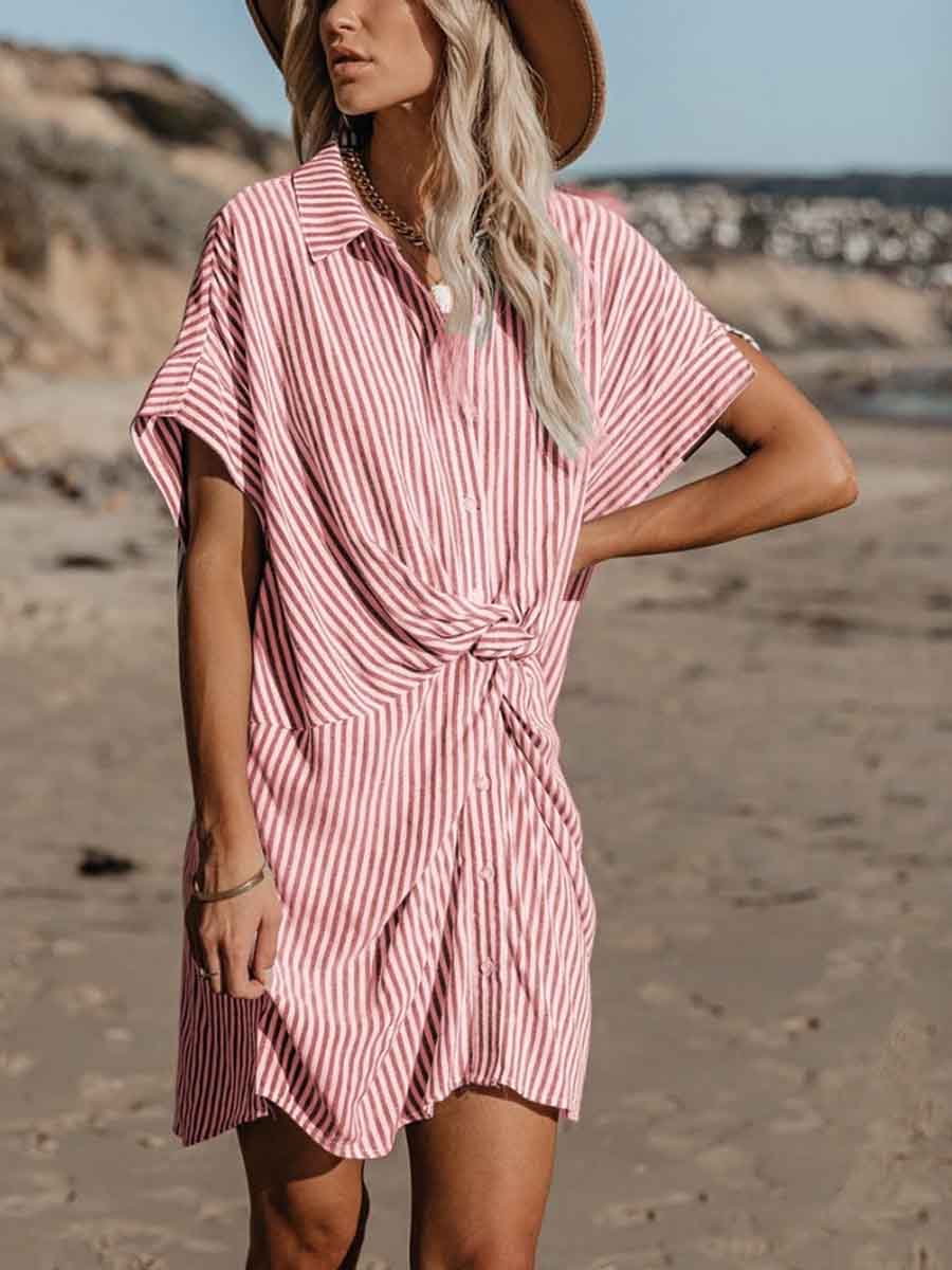 Veleaee Knot Striped Dress