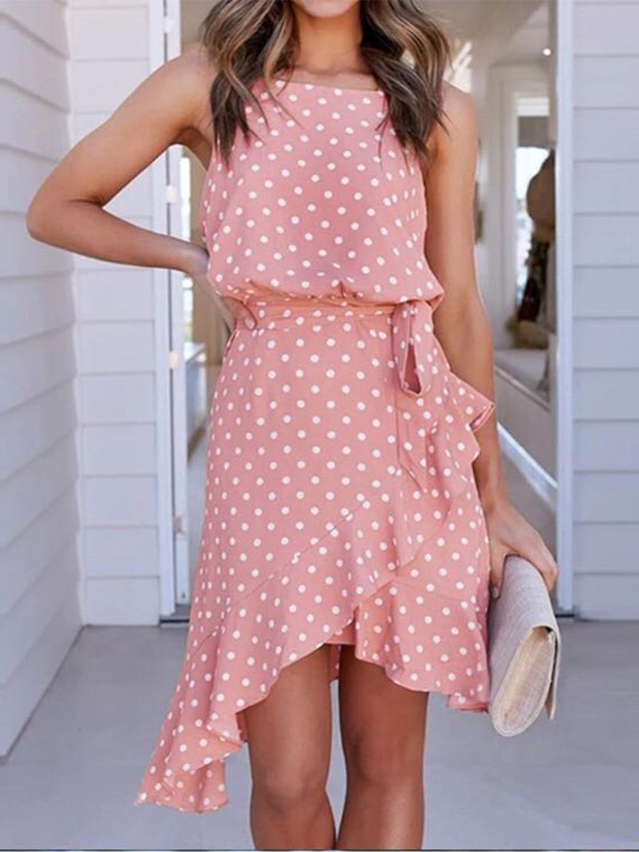 Veleaee Sling Polka Dot Irregular Dress