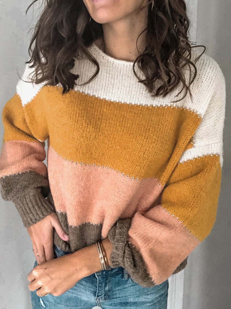 Veleaee Round Neck Striped Sweater