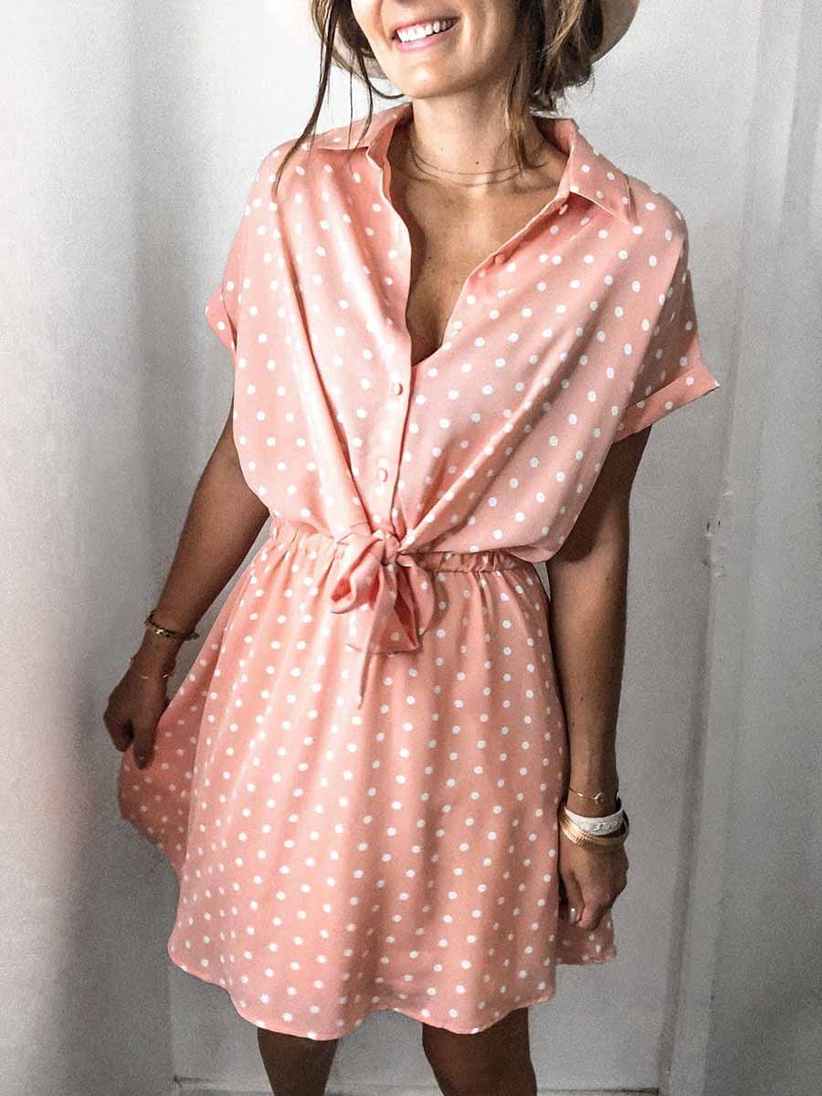 Veleaee Polka Dot Belt Dress