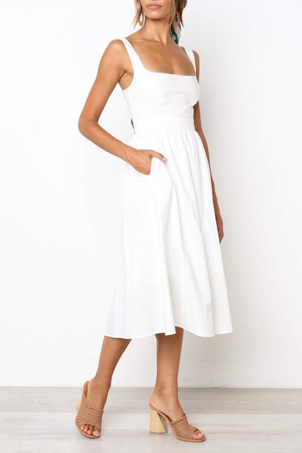 Veleaee Sleeveless Solid Color Regular Fit Casual Wear Dress