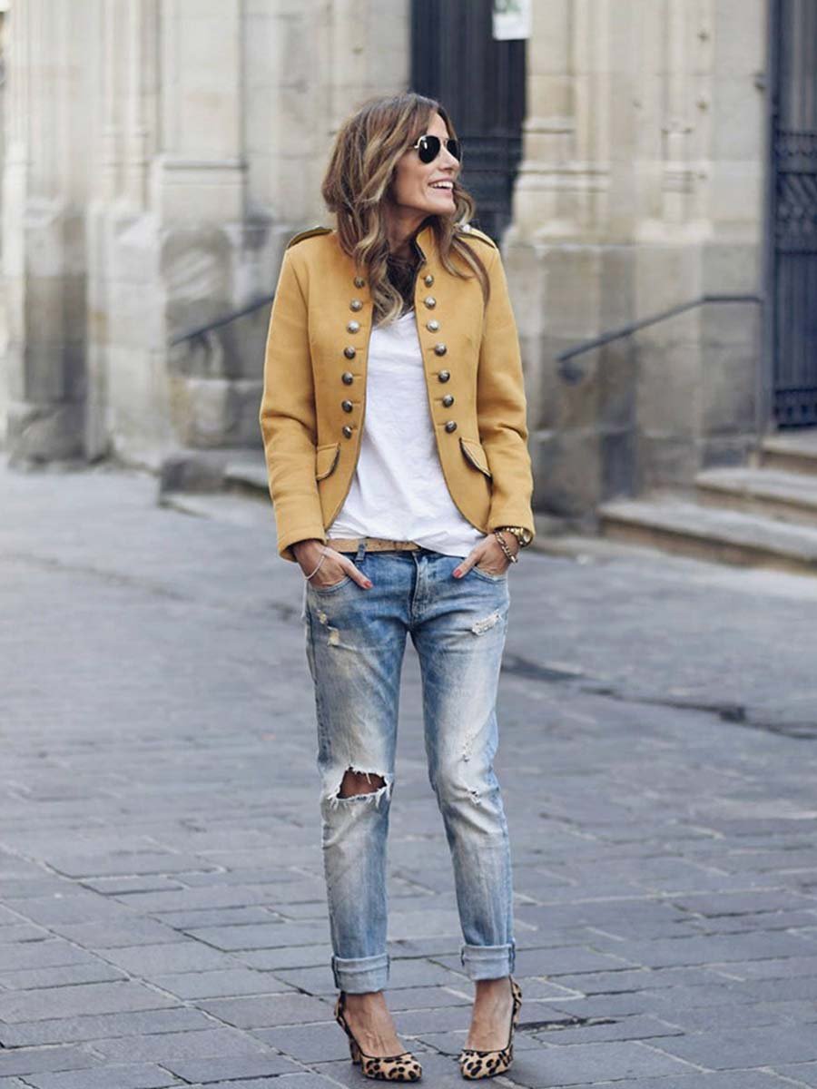 Veleaee Casual Button Design Coat