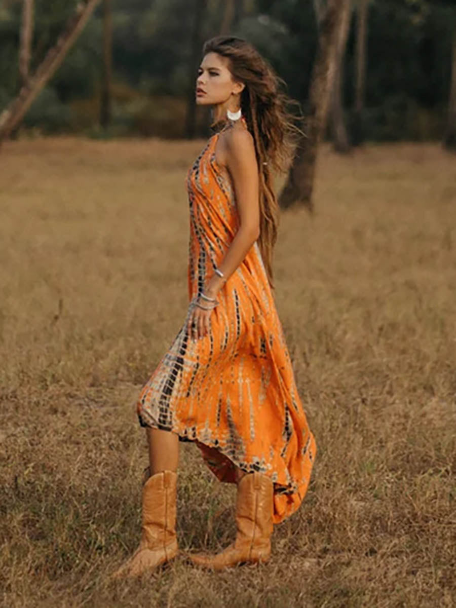 Veleaee V-Neck Printed Camisole Dress