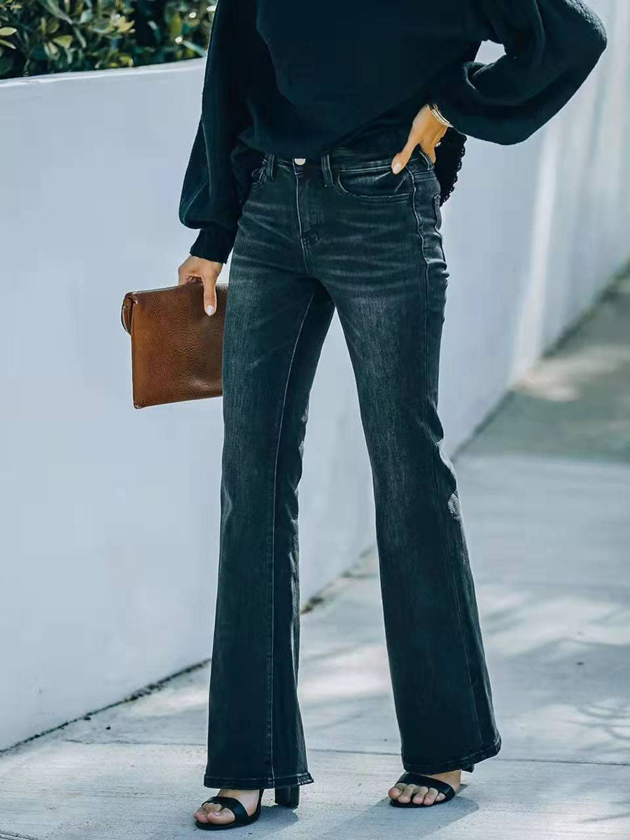 Veleaee Fashion Slim High Waist Stretch Flare Jeans