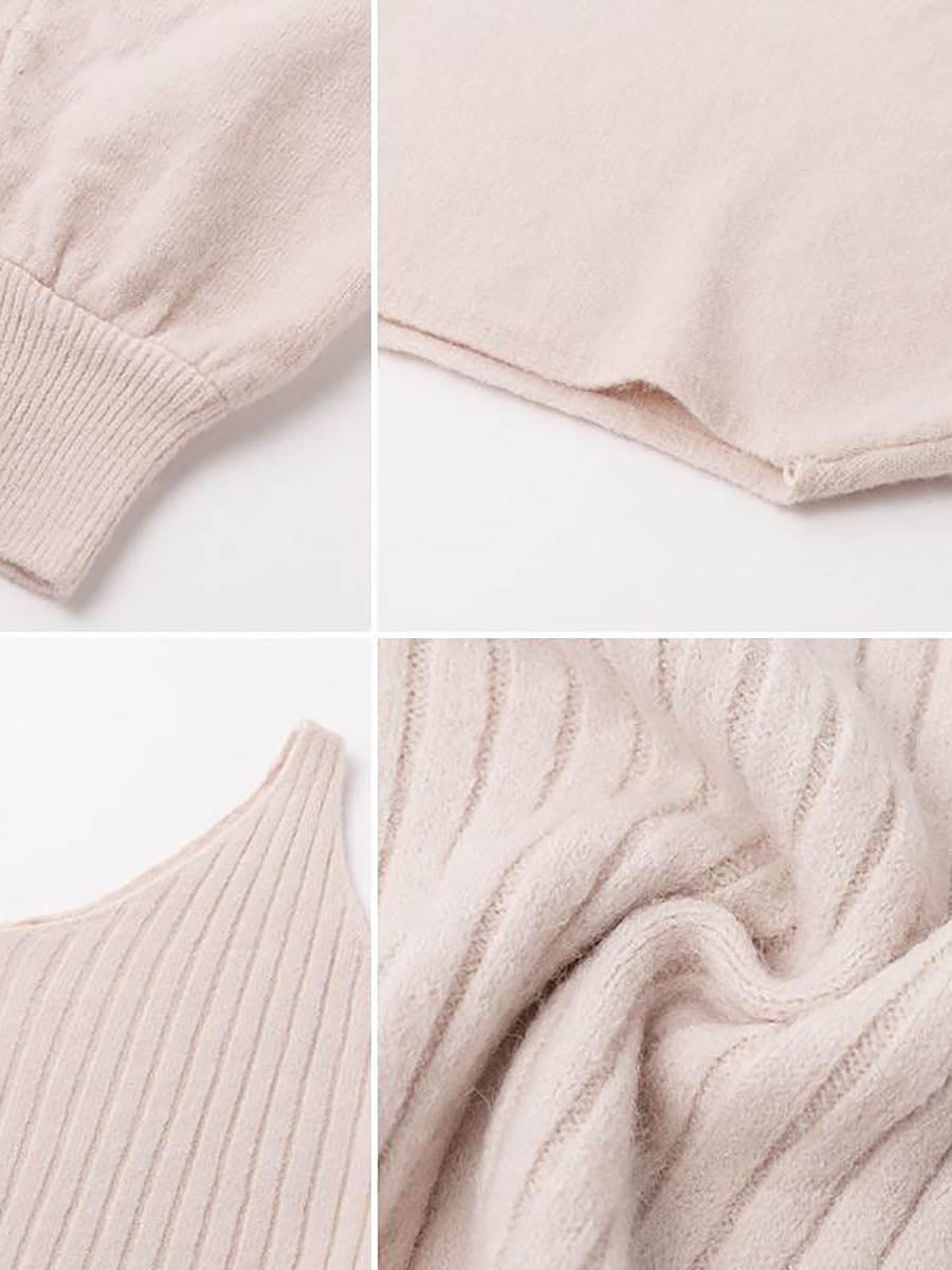 Veleaee Full Of Surprises Ribbed Knit Midi Dress