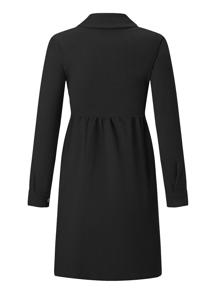 Veleaee Single-Breasted Long-Sleeved Dress(4 colors)