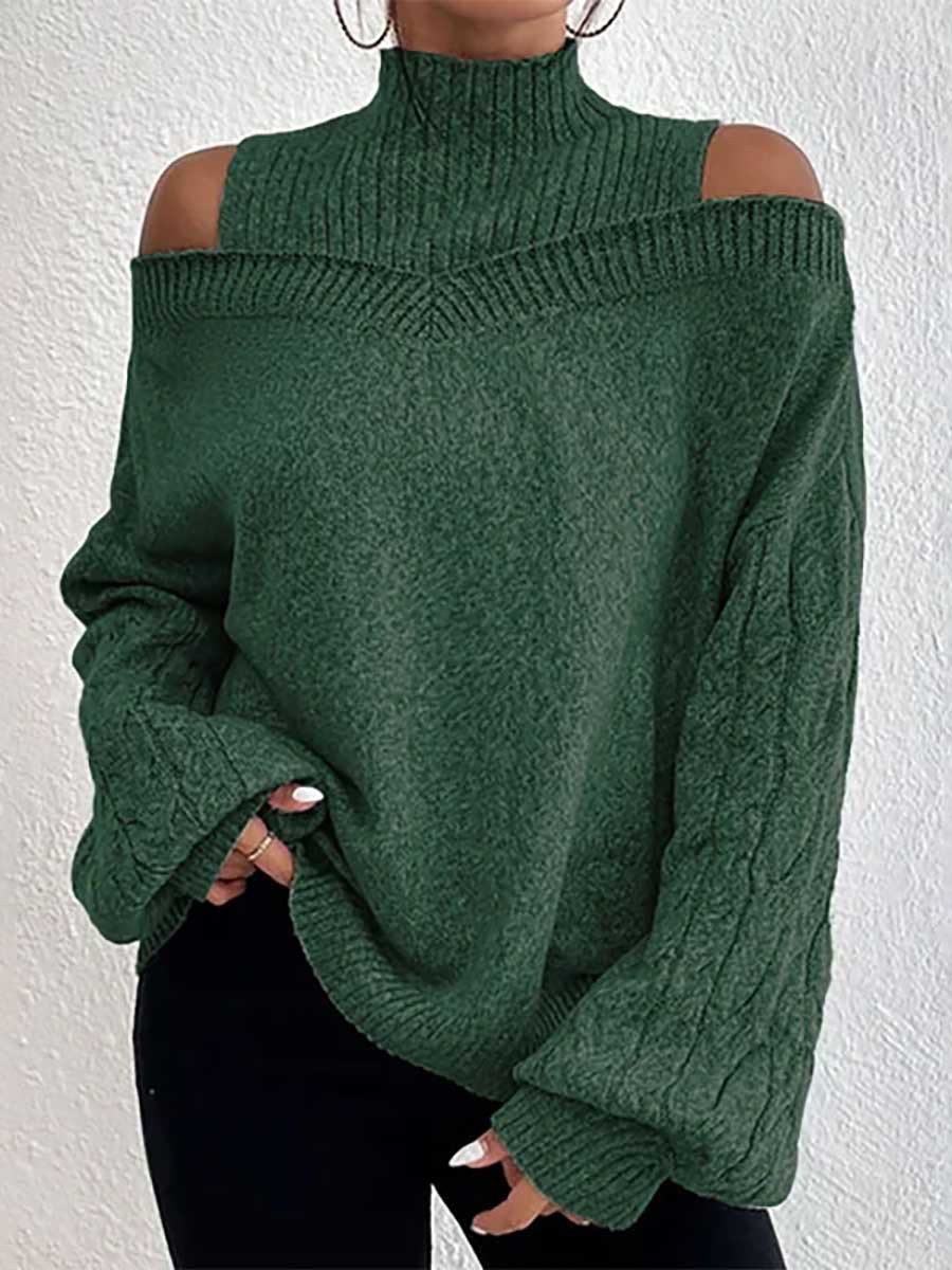 Veleaee Drop Shoulder Lantern Sleeve Sweater
