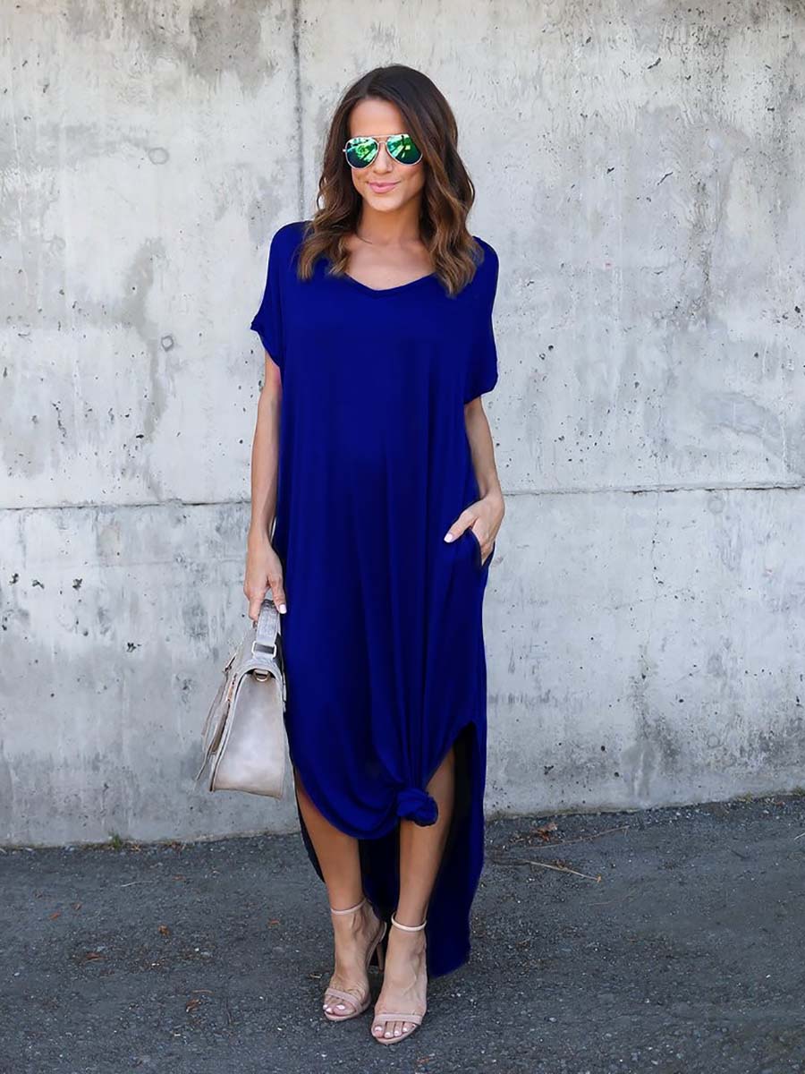 Veleaee V-Neck Pocket Split Dress(8 colors)