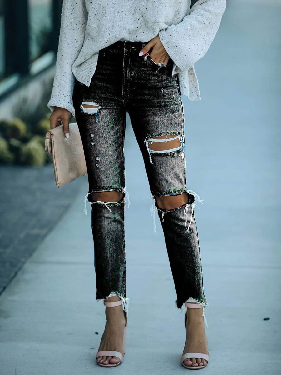 Veleaee Denim Zerrissene Ripped Jeans