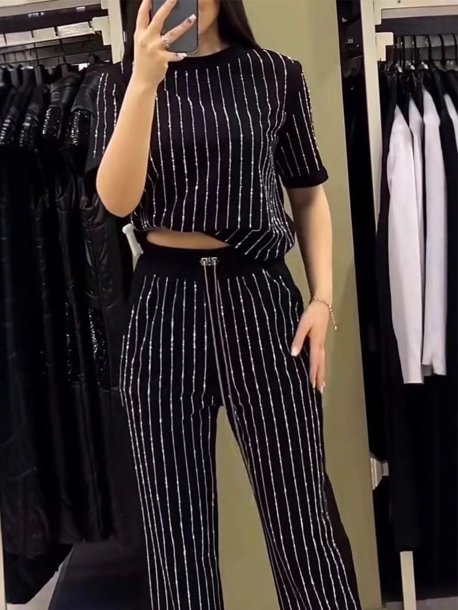 Glitter Stripe Two Piece Lounge Set