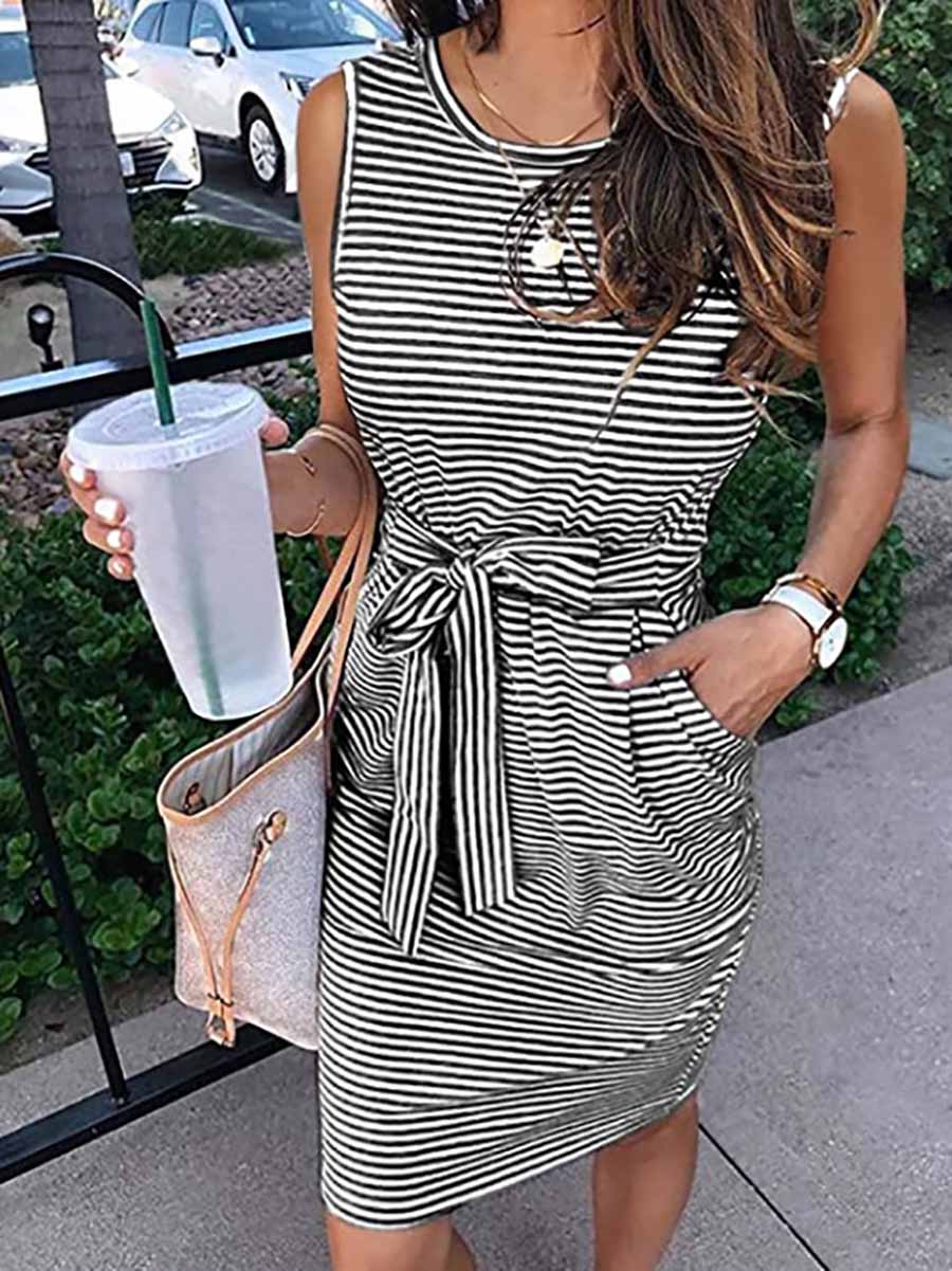 Veleaee Sleeveless striped lace-up dress (7 colors)